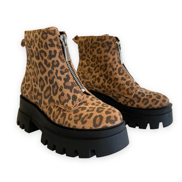 GB Shoes - GB Gianni Bini All-Star Leopard Print Suede Center Zip Lug Sole Platform Booties